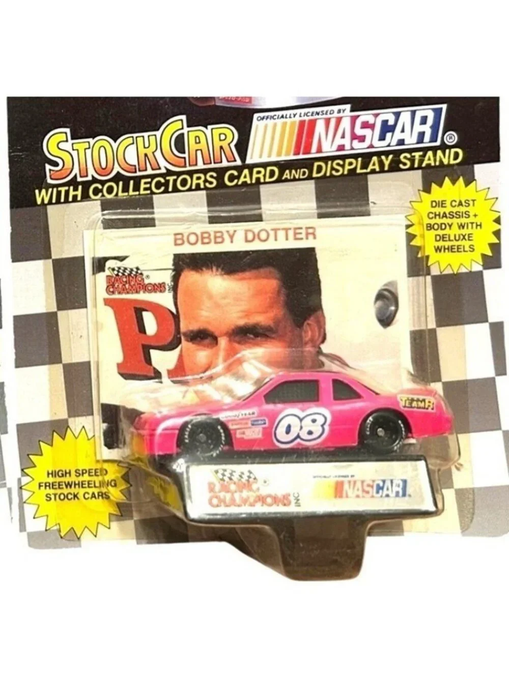 Vintage Die Cast Racing Champions Bobby Dotter #08 Stock Car NASCAR  Card Stand